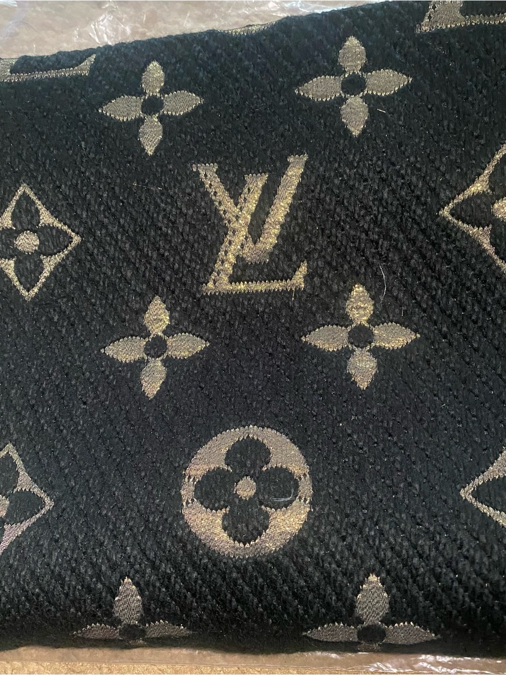 New Navy and Beige Monogram Wool Scarf - Picture 2 of 10